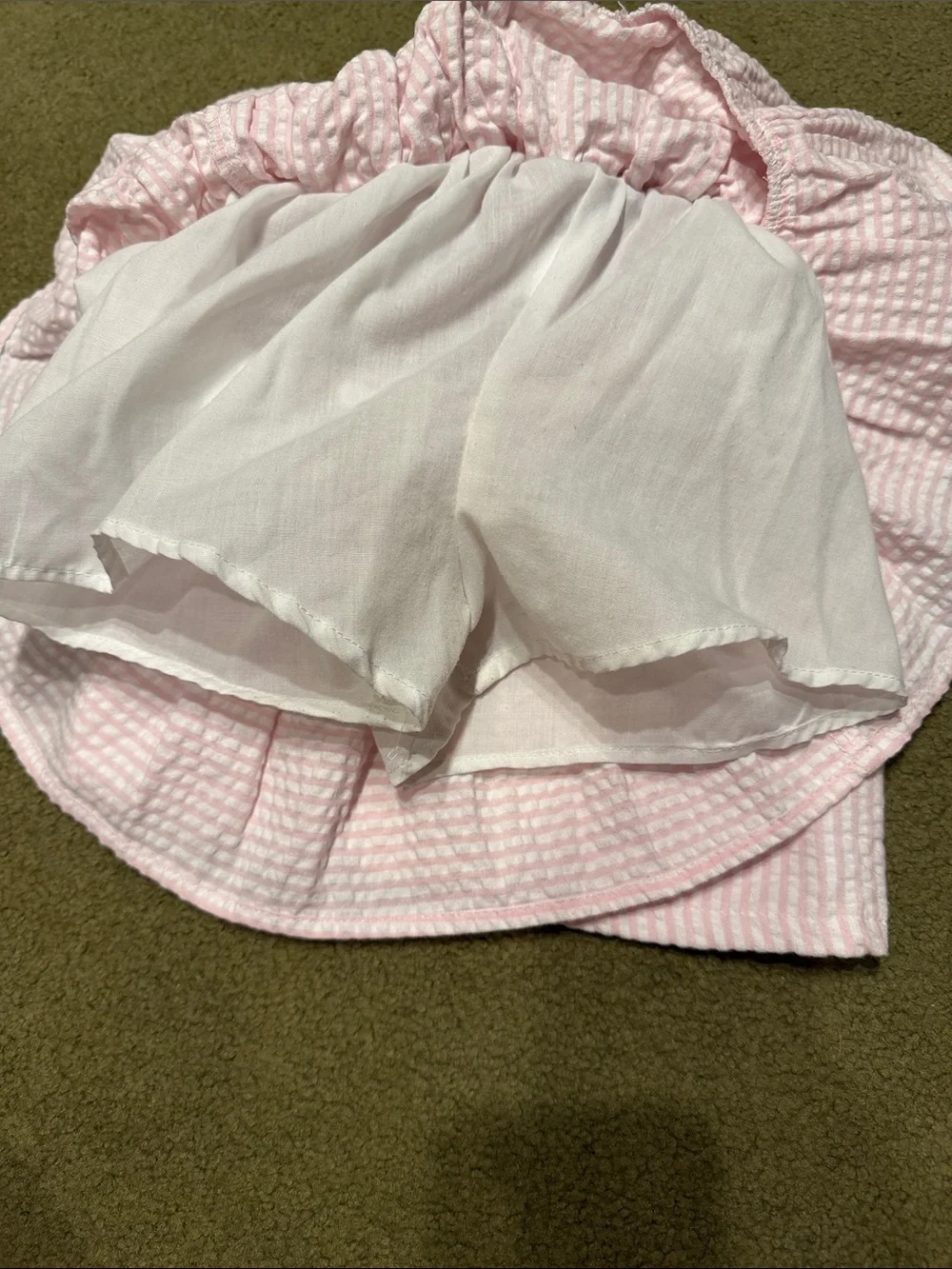 Sperry Light Pink Seersucker Puff Sleeve Top with Bow and Skirt Set